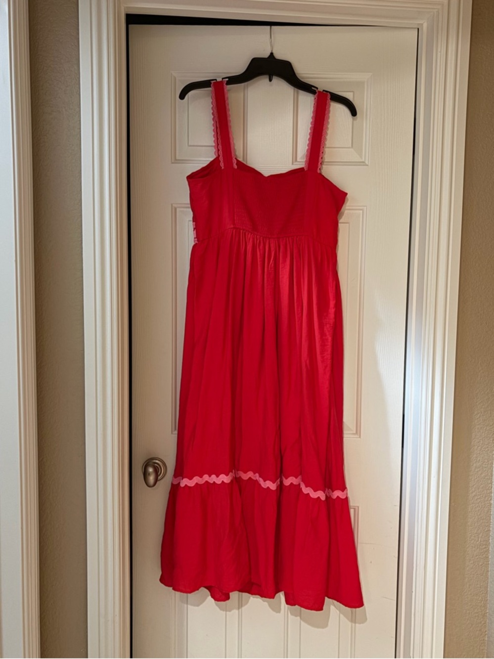 Blu Pepper Red Maxi Dress with Pink Rickrack Trim - Picture 3 of 8